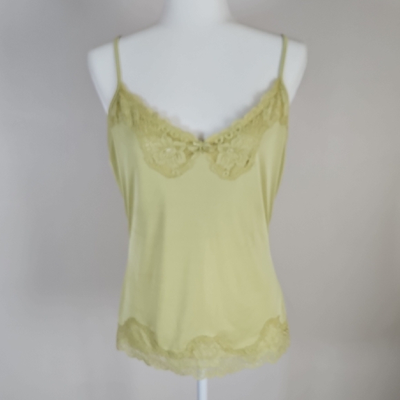 The Limited VTG Lace Trim Tank Adj Straps Chartreuse Y2K Satiny LG Night Out - Picture 1 of 10